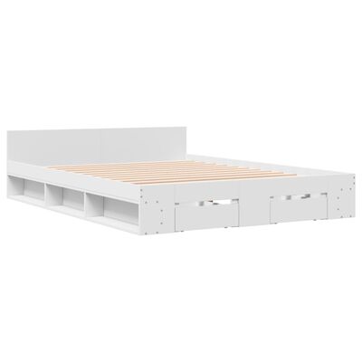 vidaXL Lovos rėmas su stalčiais, baltas, 160x200cm, apdirbta mediena