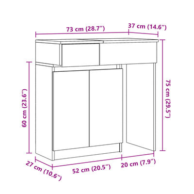 vidaXL Kosmetinis staliukas su LED, betono pilkas, 115x37x110,5cm