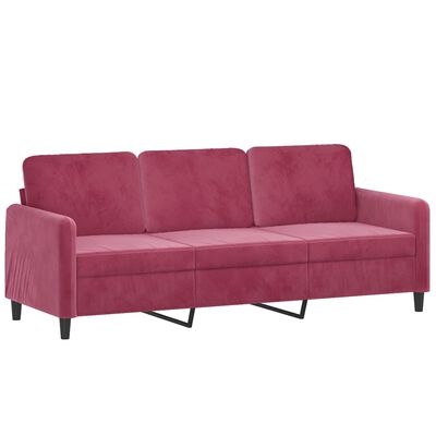 vidaXL Trivietė sofa, raudonojo vyno spalvos, 180cm, aksomas