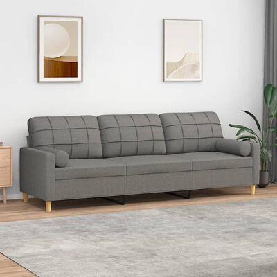 vidaXL Trivietė sofa su pagalvėmis, tamsiai pilka, 210cm, audinys