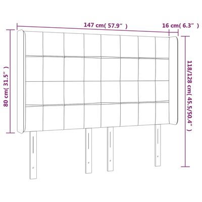 vidaXL Galvūgalis su LED, kreminės spalvos, 147x16x118/128cm, audinys