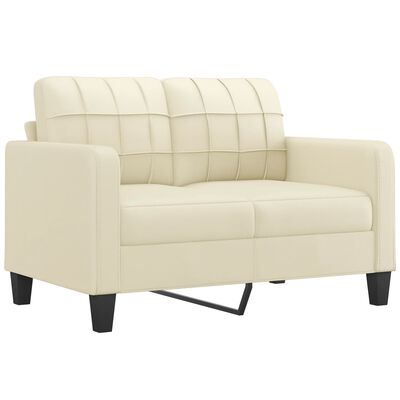 vidaXL Dvivietė sofa su pagalvėlėmis, kreminė, 120cm, dirbtinė oda