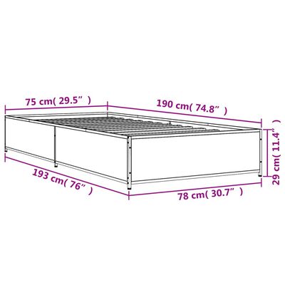 vidaXL Lovos rėmas, ąžuolo, 75x190cm, apdirbta mediena ir metalas