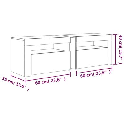 vidaXL Naktinės spintelės su LED, 2vnt., juodos spalvos, 60x35x40cm