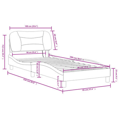 vidaXL Lovos rėmas su LED, baltos spalvos, 90x200cm, dirbtinė oda