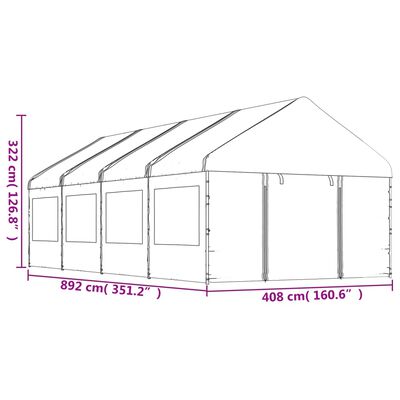 vidaXL Pavėsinė su stogu, balta, 8,92x4,08x3,22m, polietilenas