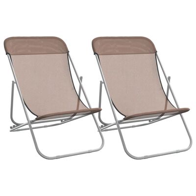 vidaXL Paplūdimio kėdės, 2vnt., rudos, tekstilenas ir plienas