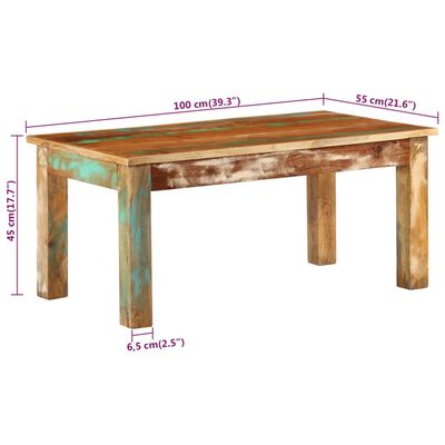 vidaXL Kavos staliukas, 100x55x45cm, perdirbtos medienos masyvas