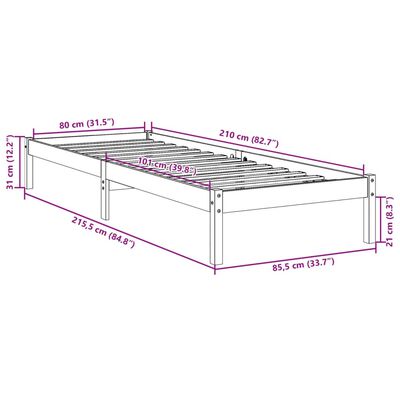 vidaXL Lovos rėmas be čiužinio, 80x210cm, pušies masyvas, itin ilgas