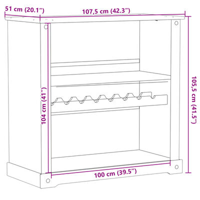 vidaXL Vyno spintelė Corona, 107,5x51x105,5cm, pušies medienos masyvas