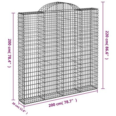 vidaXL Išlenkti gabiono krepšiai, 3vnt., 200x30x200/220cm, geležis