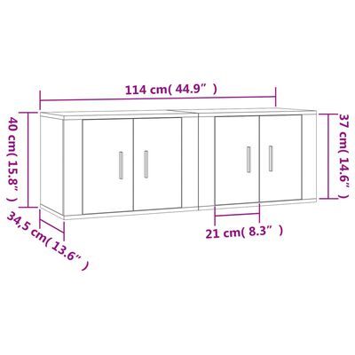 vidaXL Sieninės TV spintelės, 2vnt., betono pilkos, 57x34,5x40cm