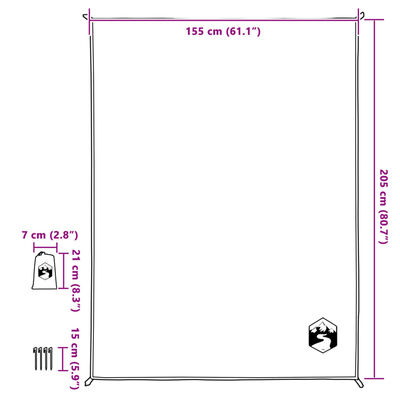 vidaXL Iškylų paklotas su kuoliukais, mėlynos spalvos, 205x155cm