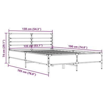 vidaXL Lovos rėmas, ąžuolo, 135x190cm, apdirbta mediena ir metalas