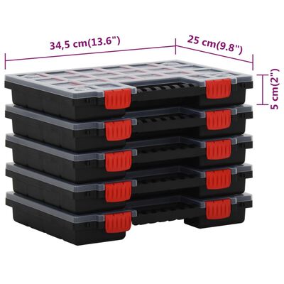vidaXL Asortimentinės dėžutės, 5vnt., 34,5x25x5cm, polipropilenas