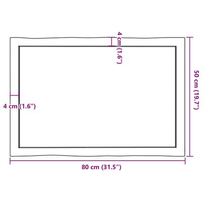 vidaXL Stalviršis, 80x50x(2-4) cm, medienos masyvas, su gyvu kraštu