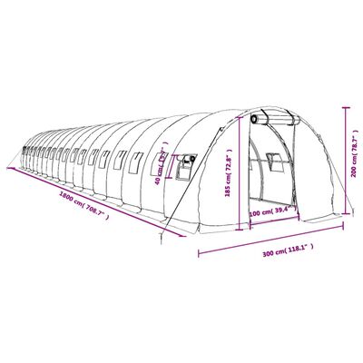 vidaXL Šiltnamis su plieno rėmu, baltos spalvos, 18x3x2m, 54m²