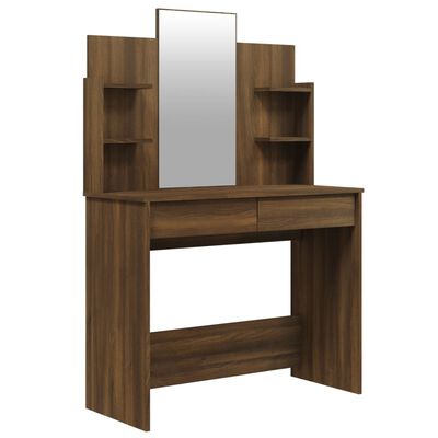vidaXL Kosmetinis staliukas su veidrodžiu, rudas ąžuolo, 96x40x142cm