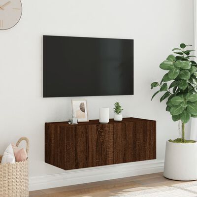 vidaXL Sieninė TV spintelė su LED lemputėmis, ruda ąžuolo, 80x35x31cm
