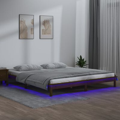 vidaXL Lovos rėmas su LED, medaus rudas, 150x200cm, mediena, didelis