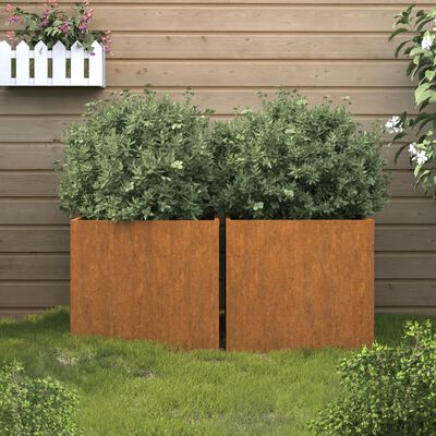 vidaXL Loveliai, 2vnt., 32x30x29cm, Corten plienas