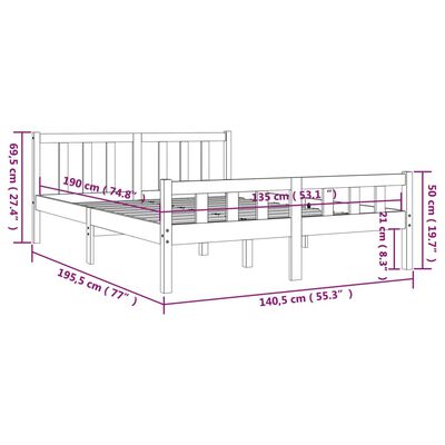 vidaXL Lovos rėmas, pilkas, 135x190cm, medienos masyvas, dvivietis