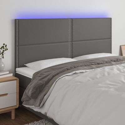 vidaXL Galvūgalis su LED, pilkas, 200x5x118/128cm, dirbtinė oda