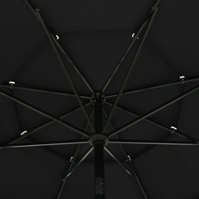vidaXL Skėtis nuo saulės su aliuminiu stulpu, juodas, 3,5m, 3 aukščių