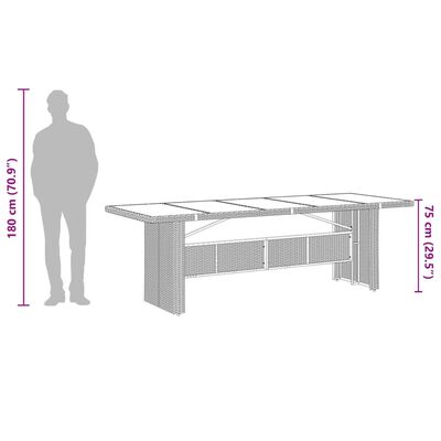 vidaXL Stalas su stikliniu stalviršiu, juodas, 240x90x75cm, PE ratanas