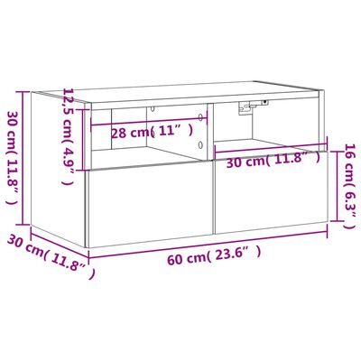 vidaXL Sieninė TV spintelė, juoda, 60x30x30cm, apdirbta mediena