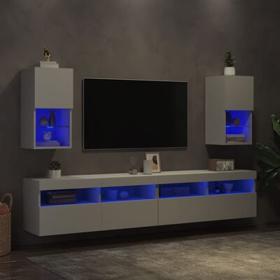 vidaXL TV spintelės su LED lemputėmis, 2vnt., baltos, 30,5x30x60cm