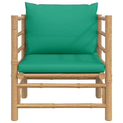 vidaXL Sodo sofos dalis su žalios spalvos pagalvėlėmis, bambukas