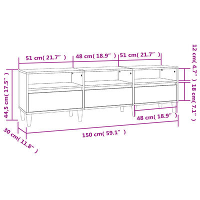 vidaXL Televizoriaus spintelė, juoda, 150x30x44,5cm, apdirbta mediena