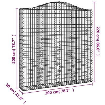 vidaXL Išlenkti gabiono krepšiai, 3vnt., 200x30x200/220cm, geležis