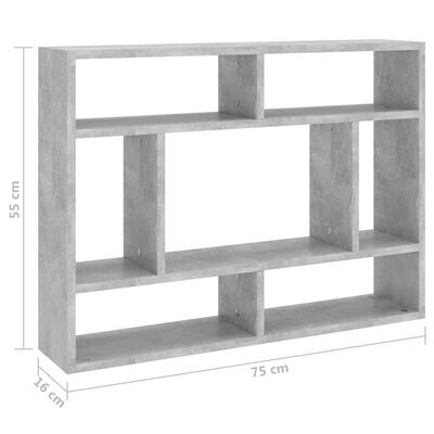 vidaXL Sieninė lentyna, betono pilkos spalvos, 75x16x55cm, MDP