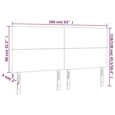 vidaXL Galvūgalis su LED, šviesiai pilkas, 160x5x118/128cm, aksomas