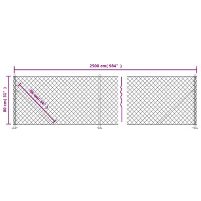 vidaXL Tinklinė tvora su flanšais, sidabrinės spalvos, 0,8x25m