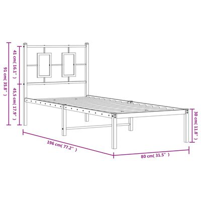 vidaXL Lovos rėmas be čiužinio, baltas, 75x190cm, metalas