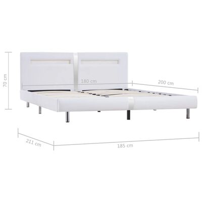 vidaXL Lovos rėmas su LED, baltos sp., 180x200 cm, dirbtinė oda