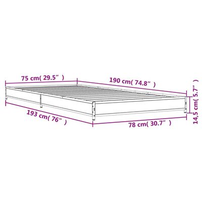 vidaXL Lovos rėmas, dūminio ąžuolo, 75x190cm, apdirbta mediena/metalas