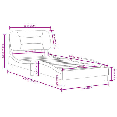 vidaXL Lovos rėmas su LED, pilkos spalvos, 80x200cm, dirbtinė oda