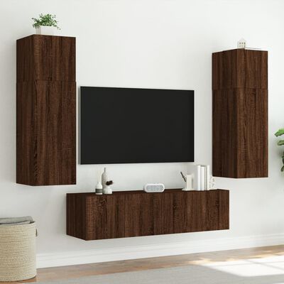 vidaXL Sieninės TV spintelės su LED, 2vnt., rudos ąžuolo, 80x35x31cm