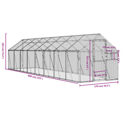 vidaXL Paukštidė, sidabrinės spalvos, 1,79x8x1,85m, aliuminis