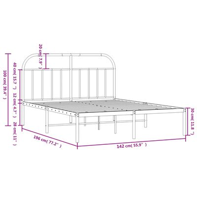 vidaXL Metalinis lovos rėmas su galvūgaliu, baltos spalvos, 135x190cm