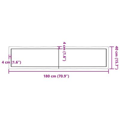 vidaXL Stalviršis, tamsiai ruda, 180x40x(2-6) cm, medienos masyvas