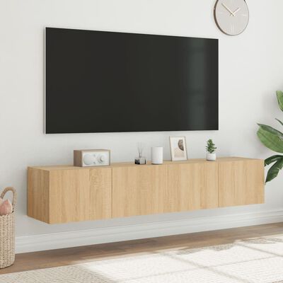 vidaXL Sieninės TV spintelės su LED, 2vnt., sonoma ąžuolo, 80x35x31cm