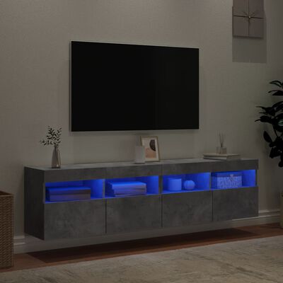 vidaXL Sieninės TV spintelės su LED, 2vnt., betono pilkos, 80x30x40cm