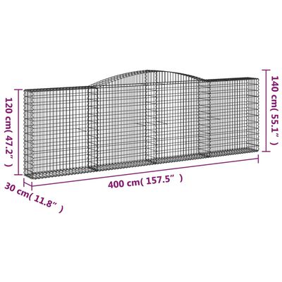 vidaXL Išlenkti gabiono krepšiai, 5vnt., 400x30x120/140cm, geležis