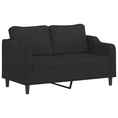 vidaXL Dvivietė sofa su pagalvėlėmis, juodos spalvos, 140cm, audinys