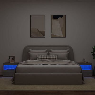 vidaXL Naktinės spintelės su LED, 2vnt., pilkos ąžuolo, 50x40x45cm